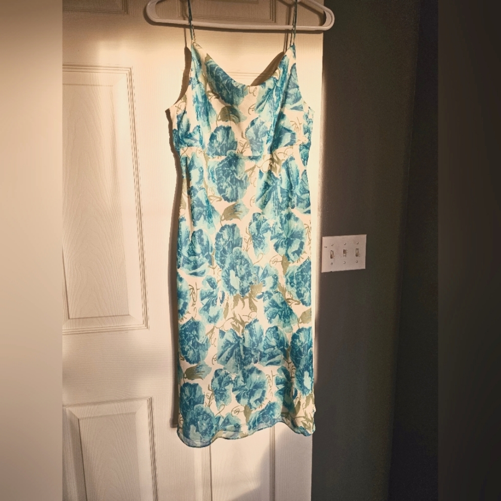 Ann Taylor vintage spaghetti strap size 4 slip dress. White and blue floral NWT.